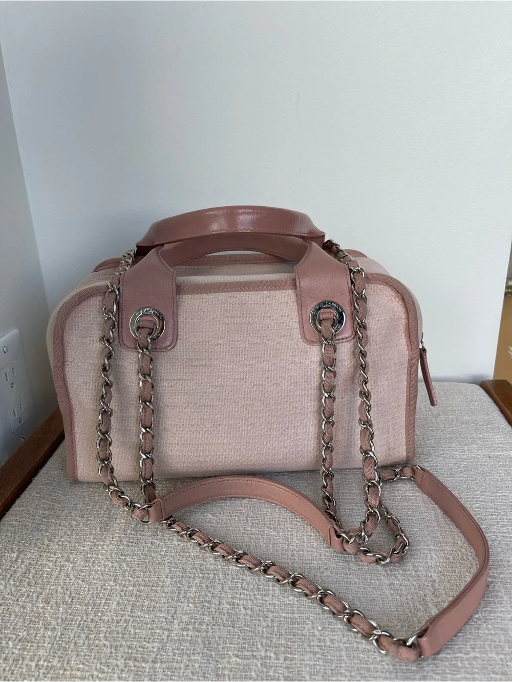 CHANEL Small Deauville Pink Canvas and Leather Top-Handle Bowling Shoulder Bag
